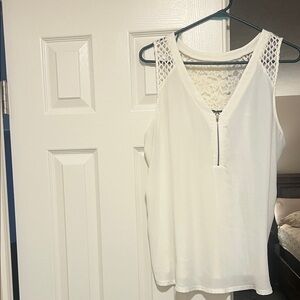 Express White Tank Top with Lace Accents